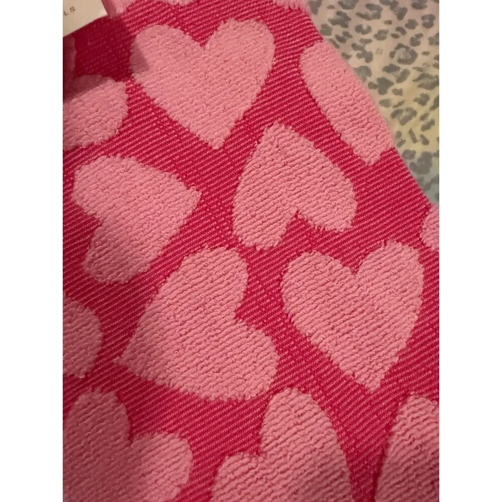Rachel Zoe Pink Heart Kitchen Towels Set of 3 x 100% Cotton Quick Dry NWT